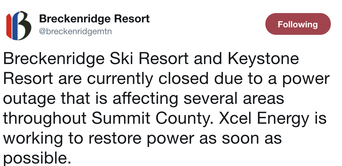 Breckenridge closed due to power outage across Summit County